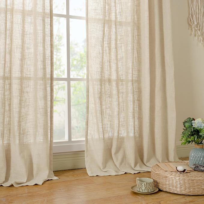60 Inch Length Window Linen Curtains, Light Filtering Sheer Panels | Semi Sheer - Image 9
