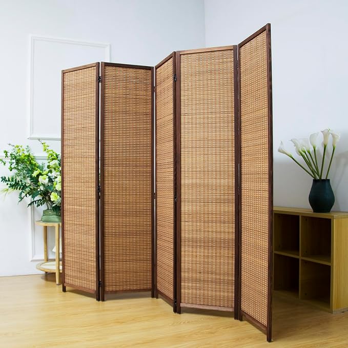 5 Panel Bamboo Room Divider Screen, 5.6 FT Tall Bamboo Divider Folding Privacy - Image 4