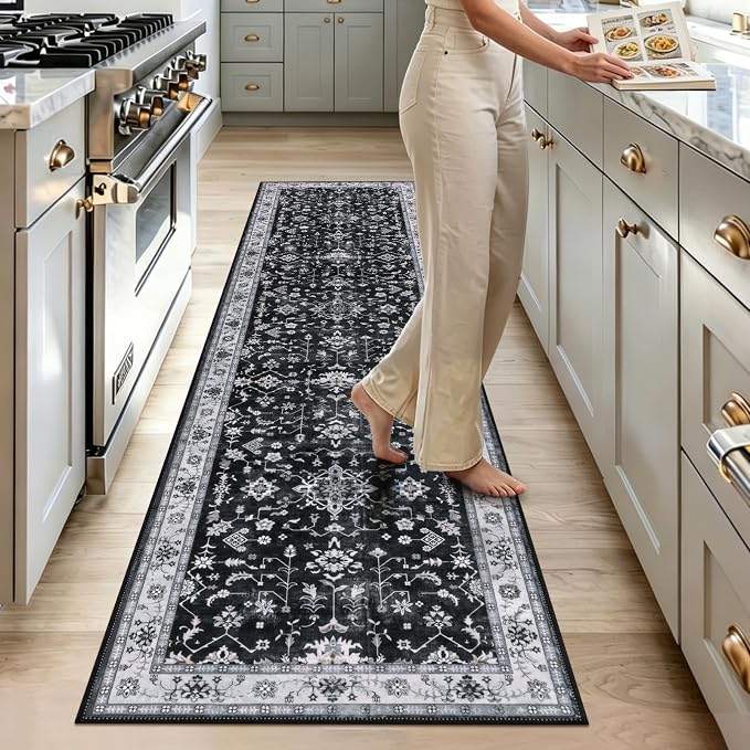 HEBE Hallway Runner Rug 2'x8', Washable Non Slip Kitchen Rug Runner | Soft Boho - Image 9