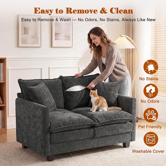 Loveseat Sofa Cloud Sofa Couch 50'', Modern Loveseats 2 Seat Couch 27" Deep Seat - Image 6