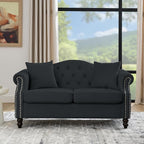 57" Chesterfield Black Velvet 2-Seater Sofa by Unknown