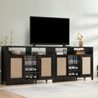 SICOTAS Rattan Coffee Bar Cabinet, Modern Liquor Wine Cabinet Set of 2 Credenza - Image 2