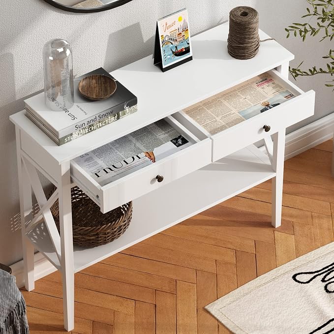 ChooChoo Console Table with Drawers, Narrow Wood Accent Sofa Table Entryway - Image 3