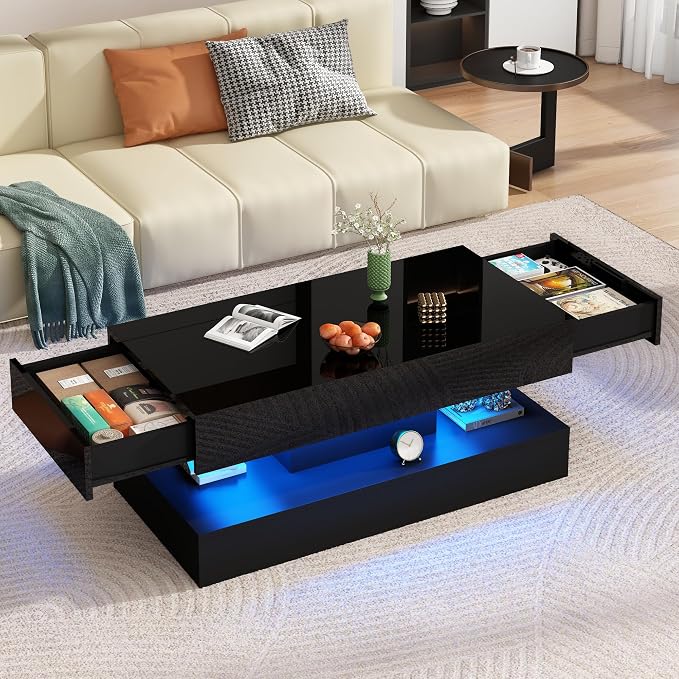 Uspeedy 39.37in Large High Glossy LED Coffee Table - Image 3