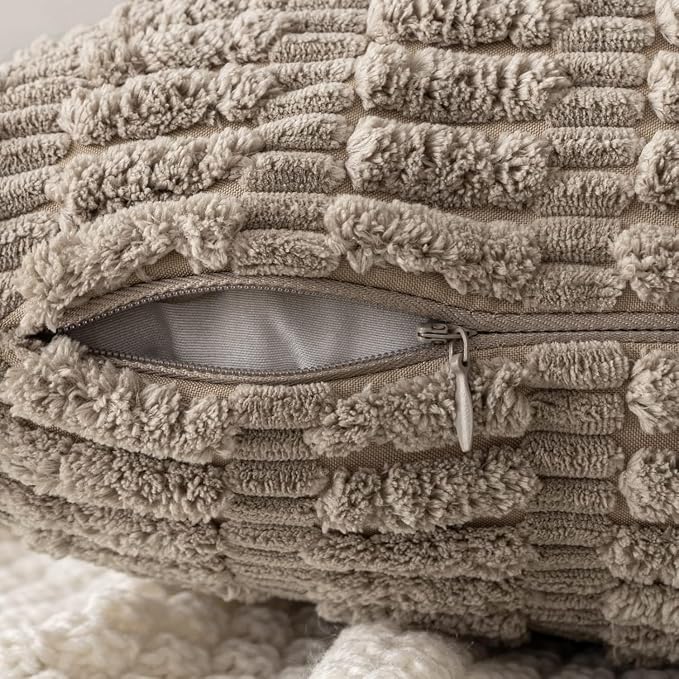 MIULEE Corduroy Decorative Throw Pillow Covers 12x12 Light Brown Pack of 2 | - Image 7