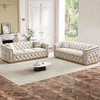 Luxury Chesterfield Sofa Set of 2, Velvet Tufted Couch Victorian Black and Gold - Image 5