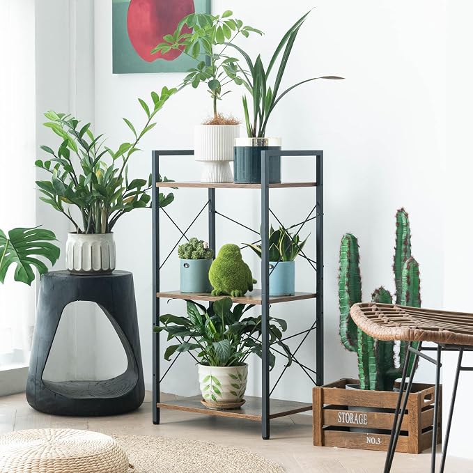 HCHQHS Small Bookshelf, Adjustable 3-Tier Industrial Bookcase, Rustic Open Book - Image 8