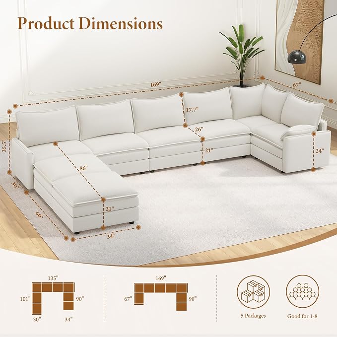 Vesgantti Large Modular Sectional Sofa, Big Comfy Cloud Couch - Image 2