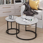 Smuxee White Nesting Coffee Table Set of 2, 23.6" Round Coffee Table Wood Grain - Image 3