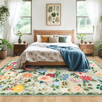 PLHXFR Area Rug 10x14 Living Room: Floral Washable Boho Soft Carpet Green | - Image 3