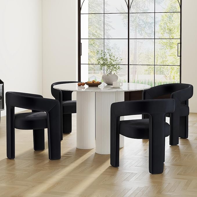 RIVOVA Modern Barrel Dining Chairs Set of 4, Velvet Upholstered Accent Side by RIVOVA