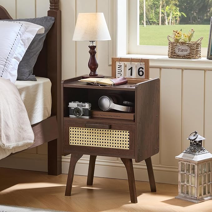 Lerliuo Rattan Nightstands Set of 2, Bedside Table - Image 4