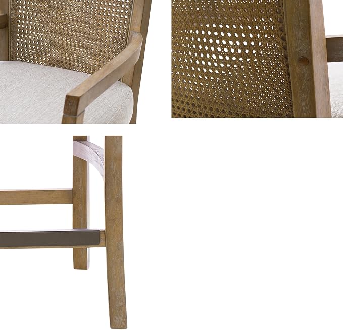 Madison Park Bar Stool with Rattan Back, Wood Counter Height Barstools - Image 9