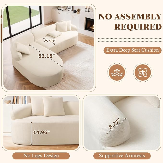 99" Curved Sectional Sofa with Chaise, Modern Boneless Couch with Deep Seat - Image 3