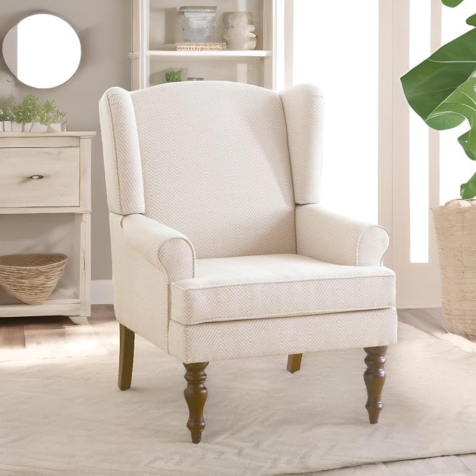 HUIMO Printed Wingback Accent Chair, Linen Upholstered High Back Armchair - Image 8