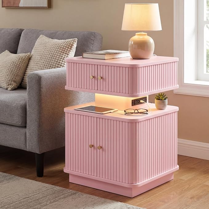 Nightstand with Charging Station, Modern Night Stand with Smart Led Light and 2 - Image 6