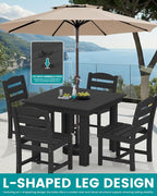 SERWALL Outdoor Dining Set for 4, HDPE Square Table and Chairs Set All Weather - Image 5
