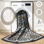 PLHXFR 6x9 Area Rug Living Room: Floral Washable Boho Carpet Dark Black | - Image 6