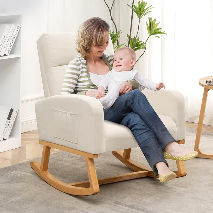 HCHAIRH Rocking Chair Nursery, Upholstered Nursing Rocker Chairs - Image 8