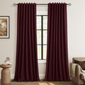 Burgundy 100% Blackout Linen Curtains 102 Inch Length 2 Panels Set by Guken