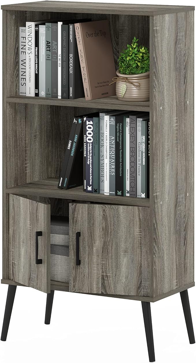 Furinno Claude Mid Century Style Accent Wooden Leg Bookcase Cabinet by Furinno-FitsYourSpaceFitsYourBudget