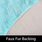 Latepis Light Blue Fur Round Rug 3ft Faux Sheepskin Circle Rug - Image 3