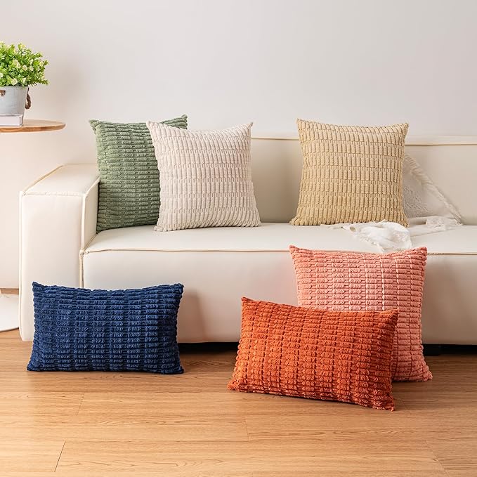 Aegero Pack of 2 Corduroy Decorative Throw Pillow Covers 22x22 Inch - Image 4