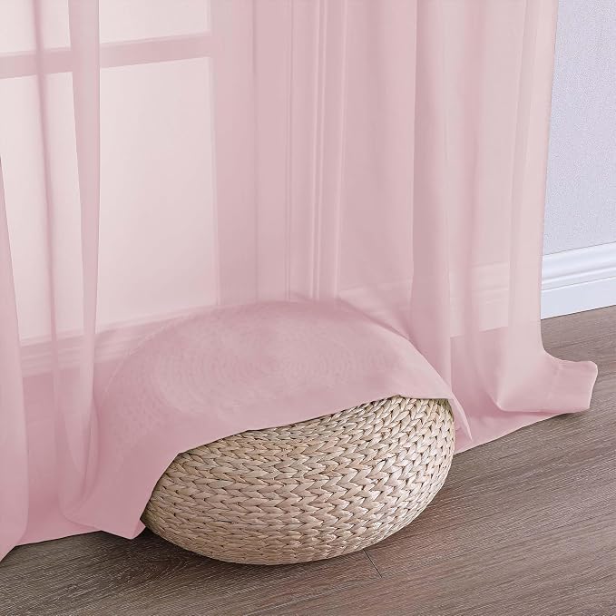 Sheer Blush Curtains, Sheer Curtains 63 inch Length 2 Panels Set, Rod Pocket - Image 6