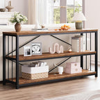 LVB Rustic 3 Tier Entryway Table, Industrial Long Wood Sofa Table Behind Couch - Image 3
