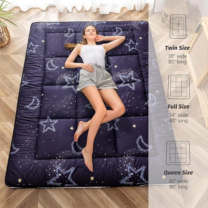 MAXYOYO Black Moon and Star Futon Mattress, Japanese Floor Mattress Quilted - Image 6