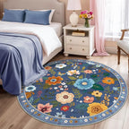 RELEANY Floral Washable Round 6ft Area Rug Blue/Grey | Flower Carpet Print Boho - Image 2