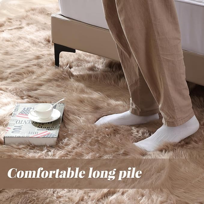 ORINOVA Beige Faux Fuzzy Area Rugs - Image 3