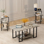 AWQM Faux Marble Table Set, Coffee Table & 2 Side Table, Faux Marble Tabletop by AWQM