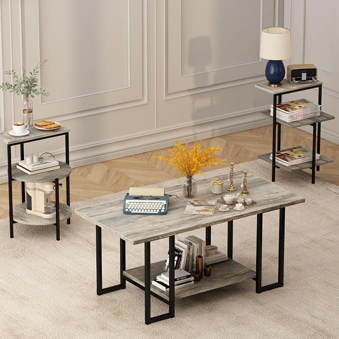 AWQM Faux Marble Table Set, Coffee Table & 2 Side Table, Faux Marble Tabletop by AWQM