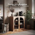 BELLEZE 3 Tier Bookshelf with Arched Glass Door, Modern Display Bookcase Shelf - Image 3