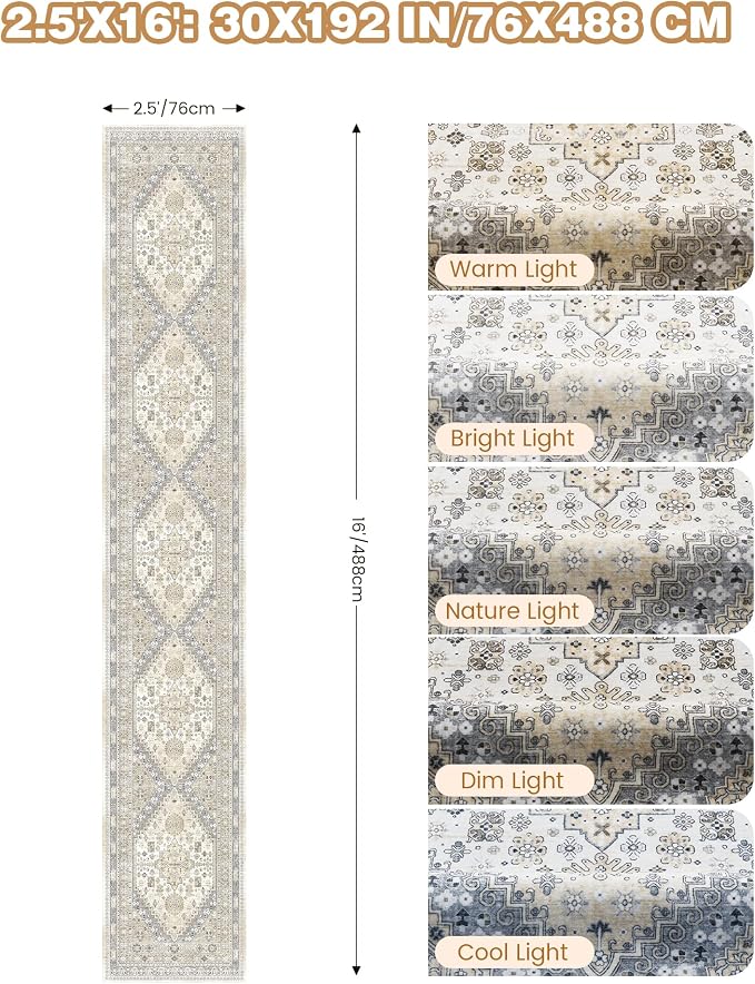 Washable Runner Rug 2.5x16, Non-Slip Long Kitchen Rugs, Soft Hallway Runner - Image 2