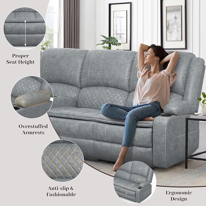 Yolsali Recliner Sofa, 3 Seater Manual Reclining Sofa - Image 3