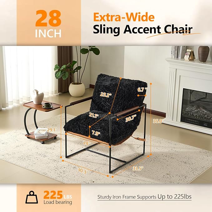 VINGLI 28" Wide Plush Upholstery Sling Modern Accent Chair - Image 2