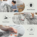 8x10 Area Rugs for Living Room: Washable Abstract Black Grey Badroom Carpet | - Image 4