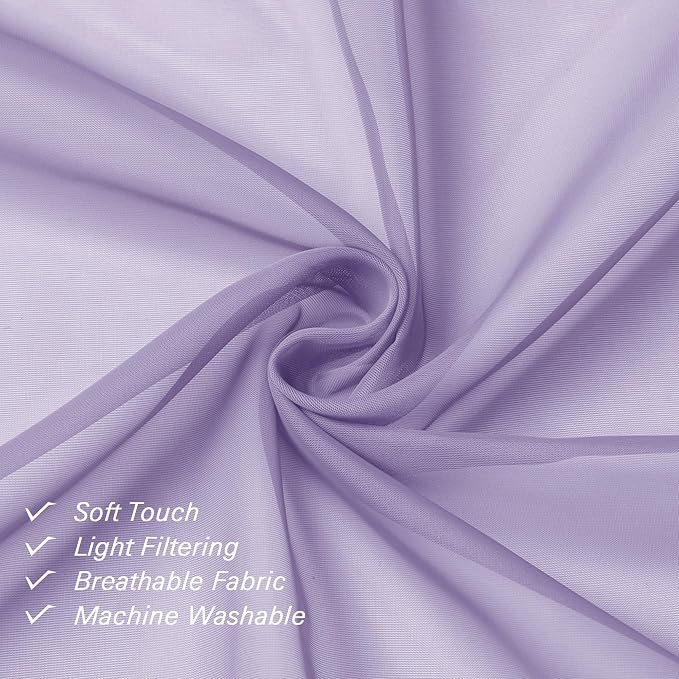 Light Filtering Lavender Sheer Curtains 63 Inch Length 2 Panels, Solid - Image 4