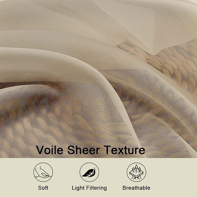 Sheer Taupe Curtains for Bedroom Living Room 54 Inch Length 2 Panels Set - Image 3