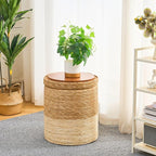 Wimarsbon Round Pouf Ottomans, Handwoven Natural Water Hyacinth Seagrass Pouffe - Image 5