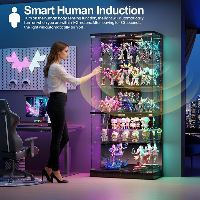 HNEBC 5 Tier Glass Display Cabinet, 66.9" Curio Cabinet - Image 3