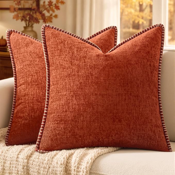 MIULEE Fall Decorative Couch Throw Pillow Covers 20x20 Inch Rust 2 Pack | by MIULEE