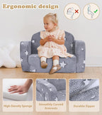 Kids Couch, 2-in-1 Soft Toddler Couch Fold Out - Image 7