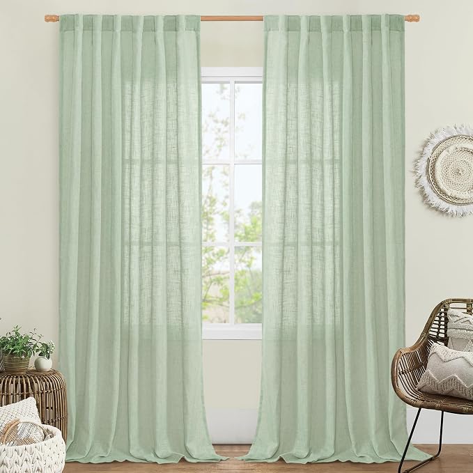 Linen Curtains 90 Inch for Living Room, Semi Sheer Panels 90 Inch | Linen by LAMIT