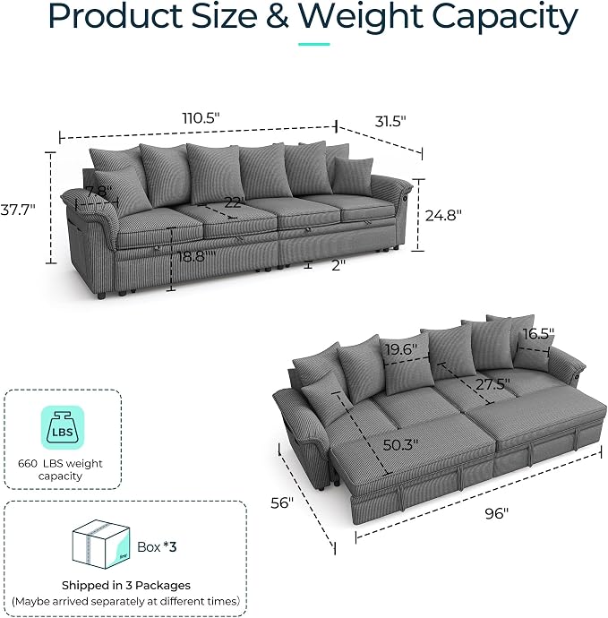 LINSY HOME Oversized Sectional Sleeper Sofa - Image 2