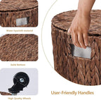 Wimarsbon Round Pouf Ottomans, Handwoven Natural Water Hyacinth Seagrass Pouffe - Image 5
