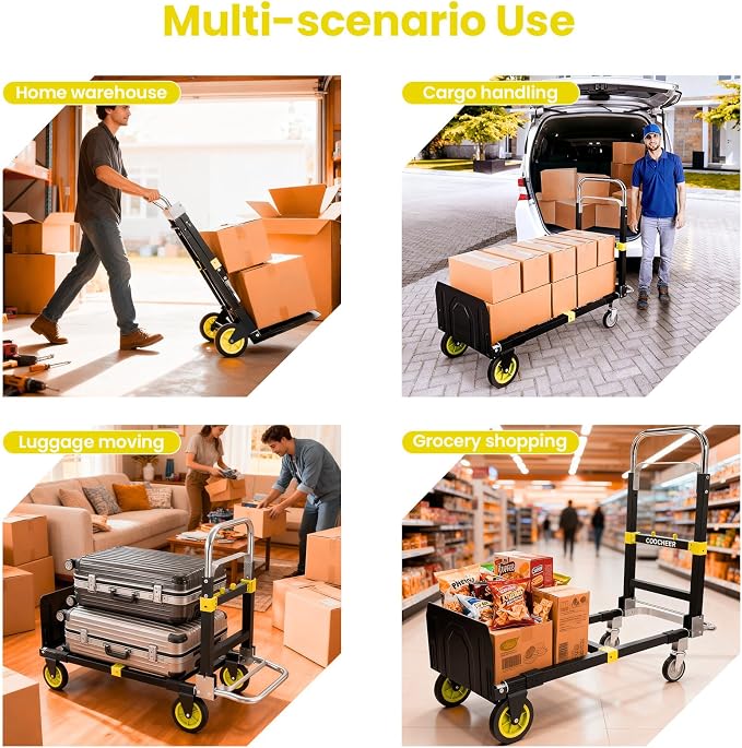 3-in-1 Folding Hand Trucks, 600Lbs Convertible Hand Truck Dolly, Heavy Duty - Image 6