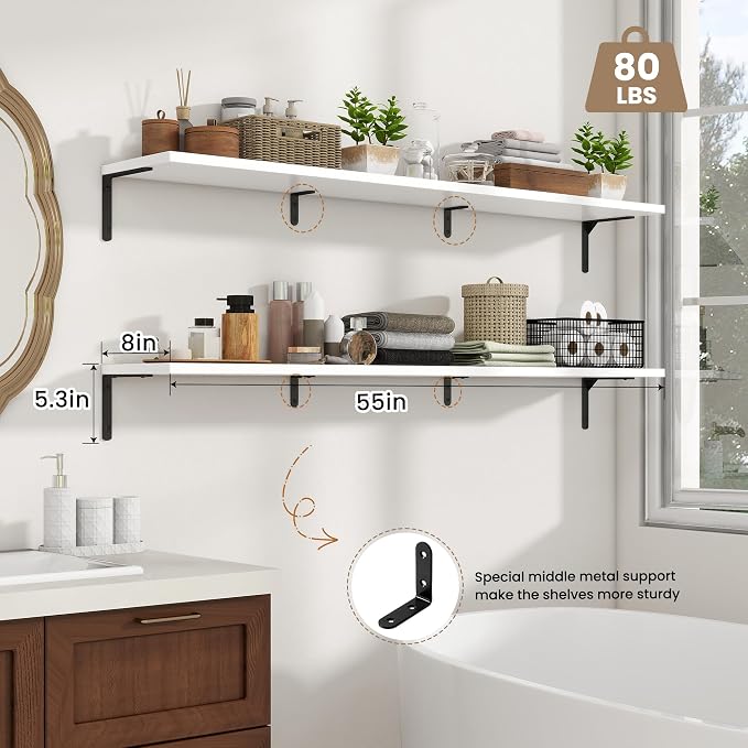 Fun Memories Deep Floating Shelves, 55W x 8D Floating Shelves Set of 2 - Image 3